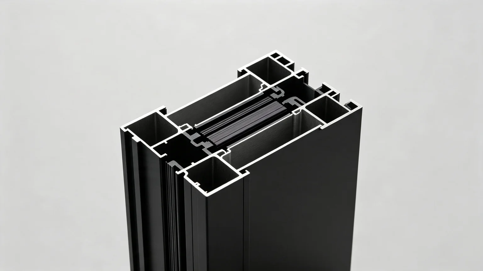 Cross section comparison of DP50 thermal break aluminum window frame and vinyl PVC window profile, structural strength difference technical diagram