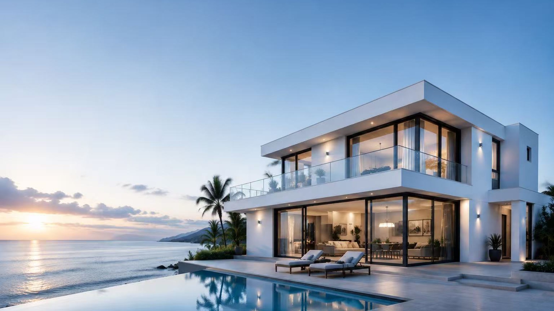 Sunlit coastal villa with aluminum thermal break windows and doors